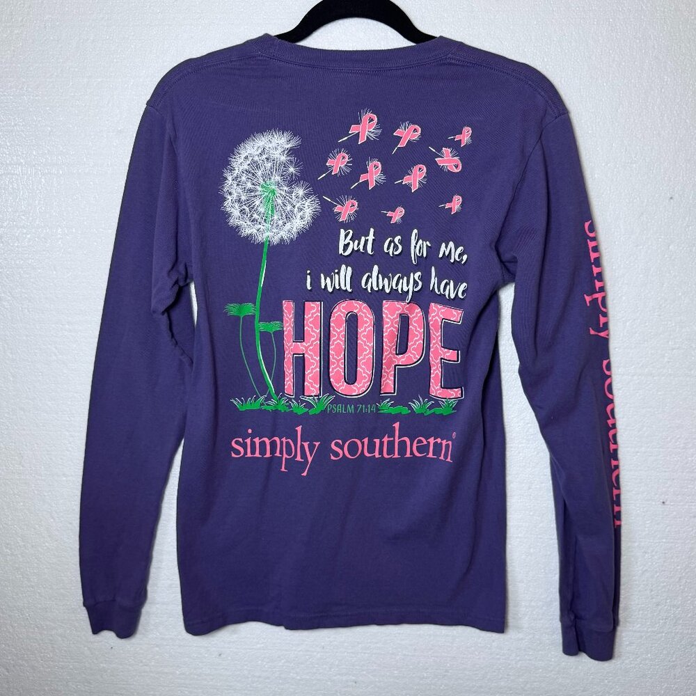 Simply Southern Sz Small Purple Religious Breast Cancer Long Sleeve T-Shirt Tee